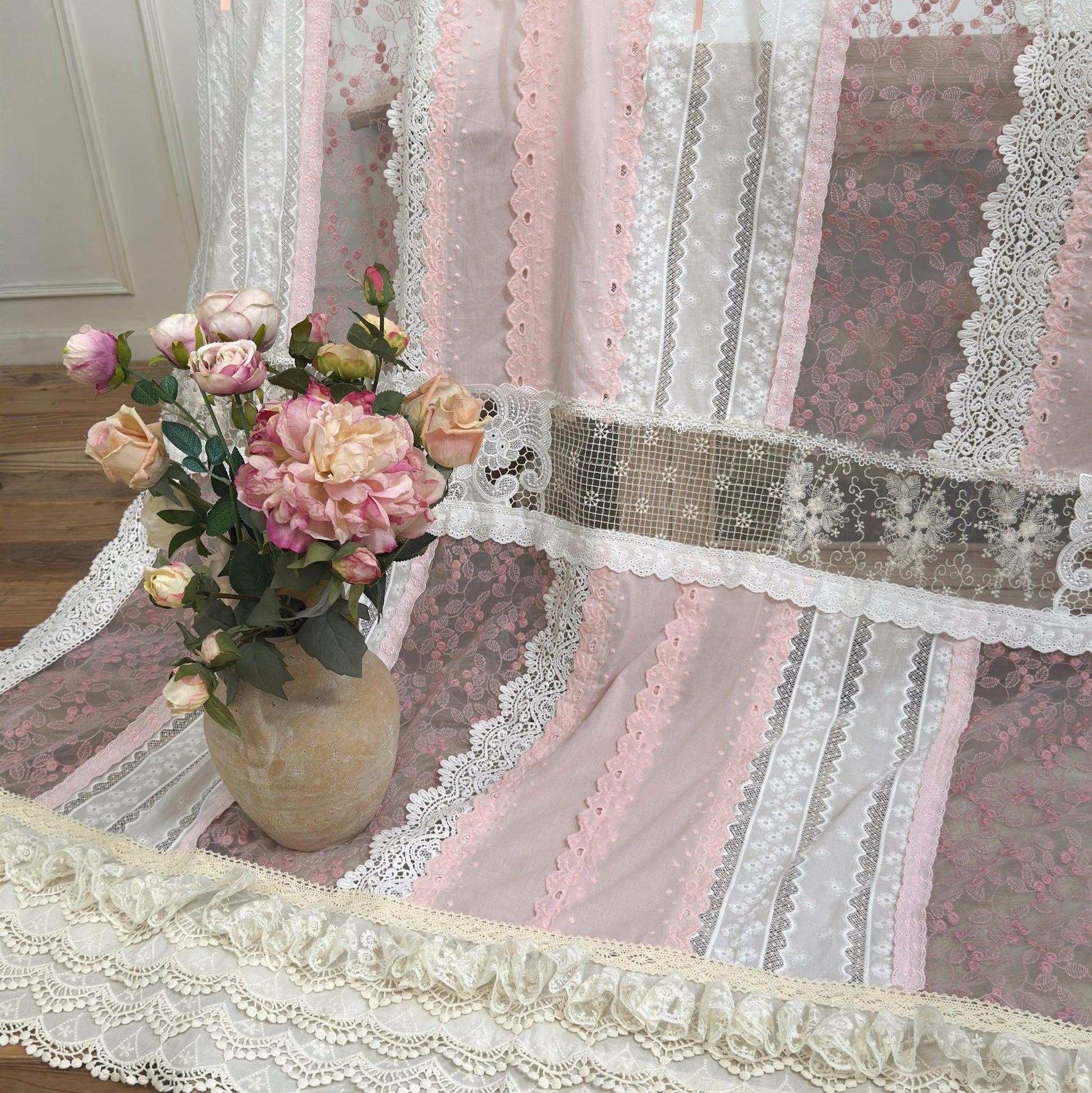 Mediterranean Chic Shabby Vintage Lace Fringed Curtain Valance - UDreamHome