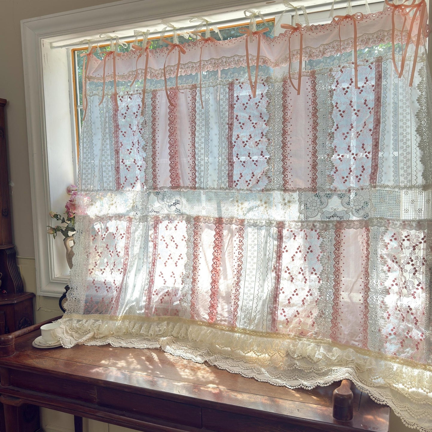 Mediterranean Chic Shabby Vintage Lace Fringed Curtain Valance - UDreamHome