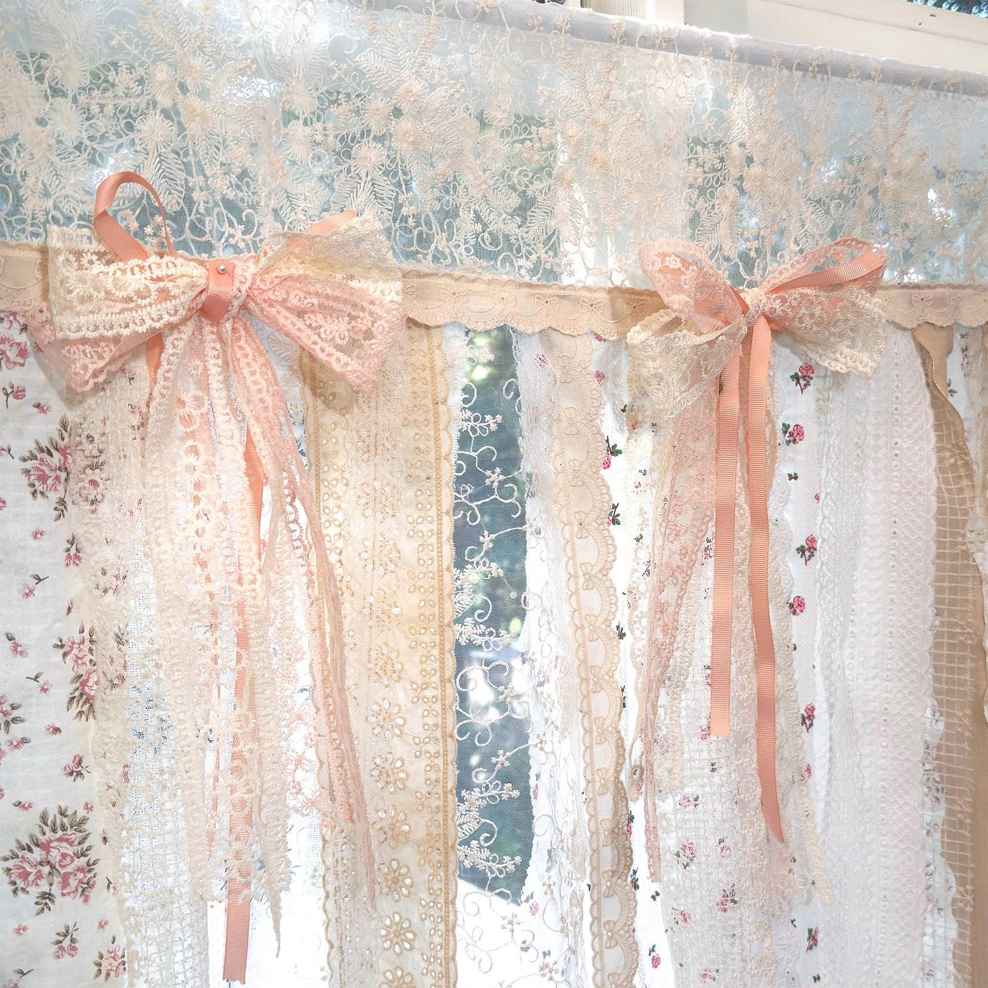 Mediterranean Pink Rosette Lace Curtain - UDreamHome