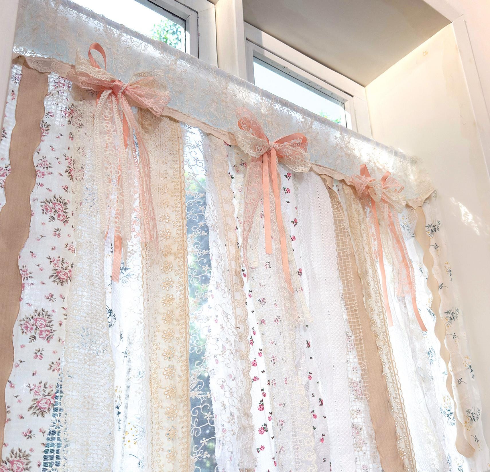 Mediterranean Pink Rosette Lace Curtain - UDreamHome
