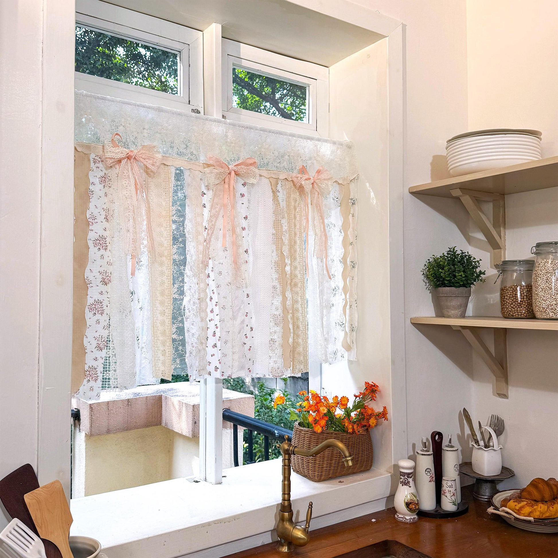 Mediterranean Pink Rosette Lace Curtain - UDreamHome