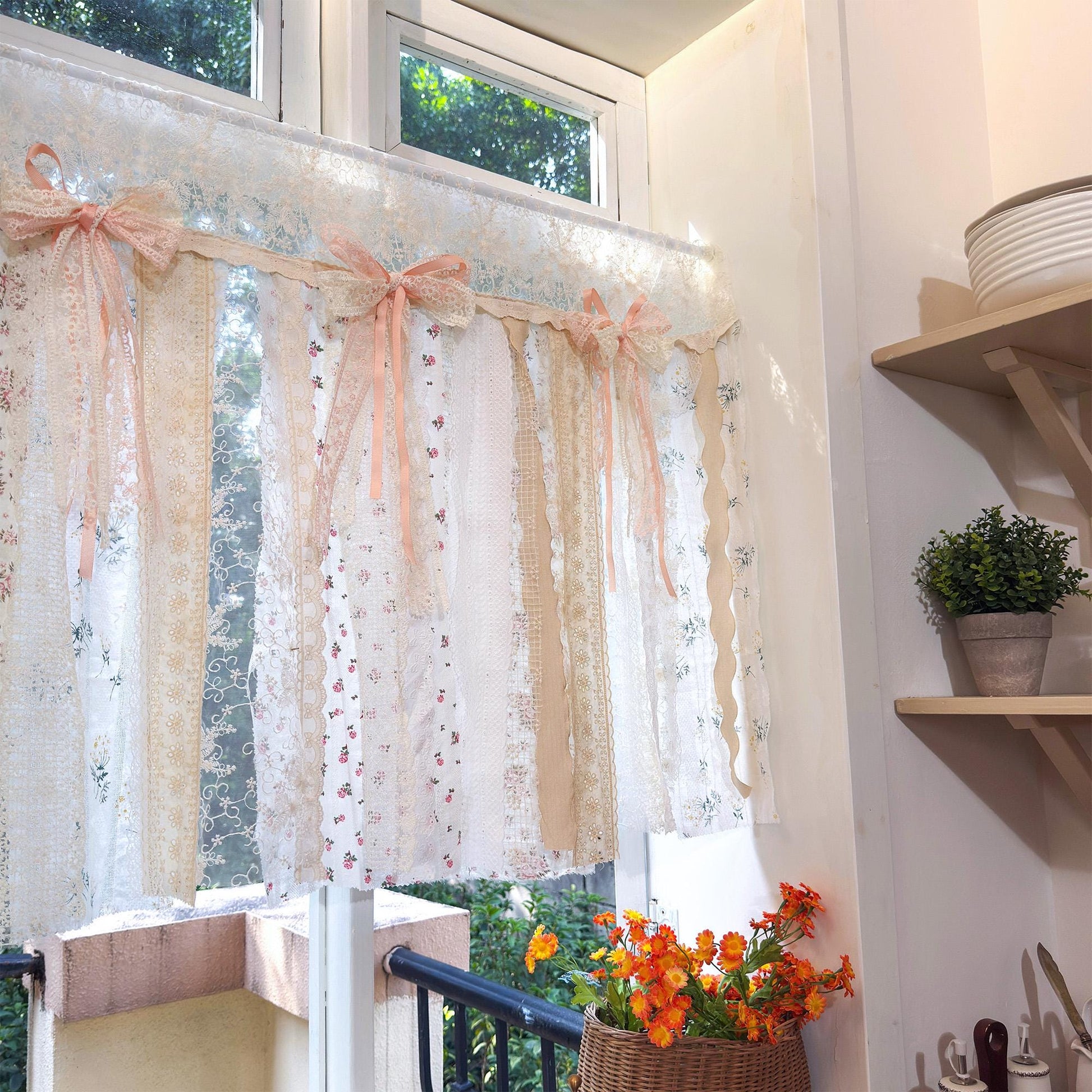 Mediterranean Pink Rosette Lace Curtain - UDreamHome