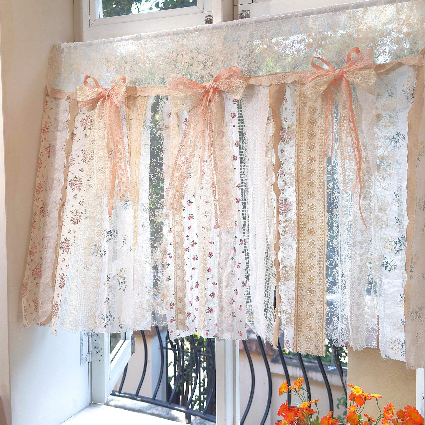 Mediterranean Pink Rosette Lace Curtain - UDreamHome