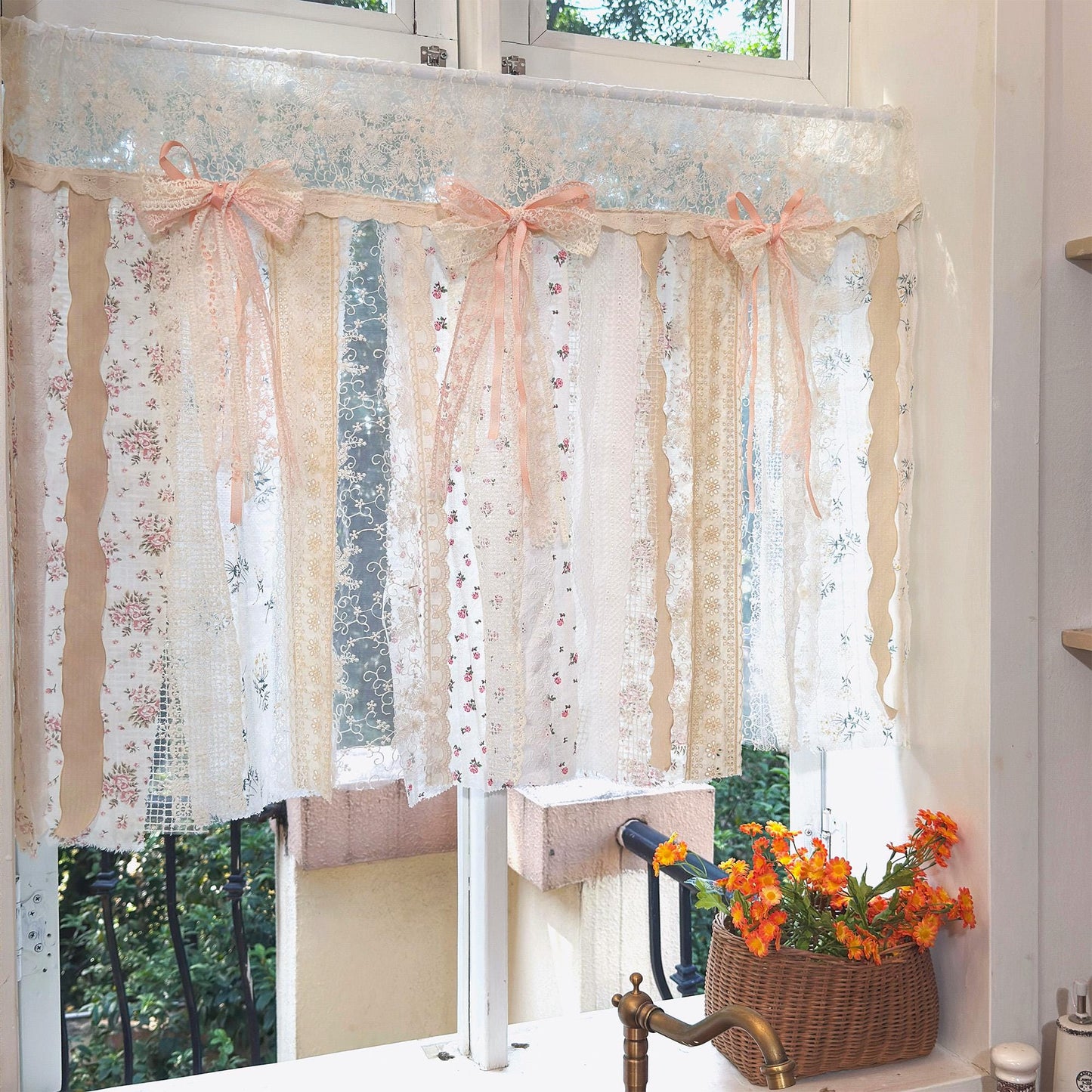 Mediterranean Pink Rosette Lace Curtain - UDreamHome