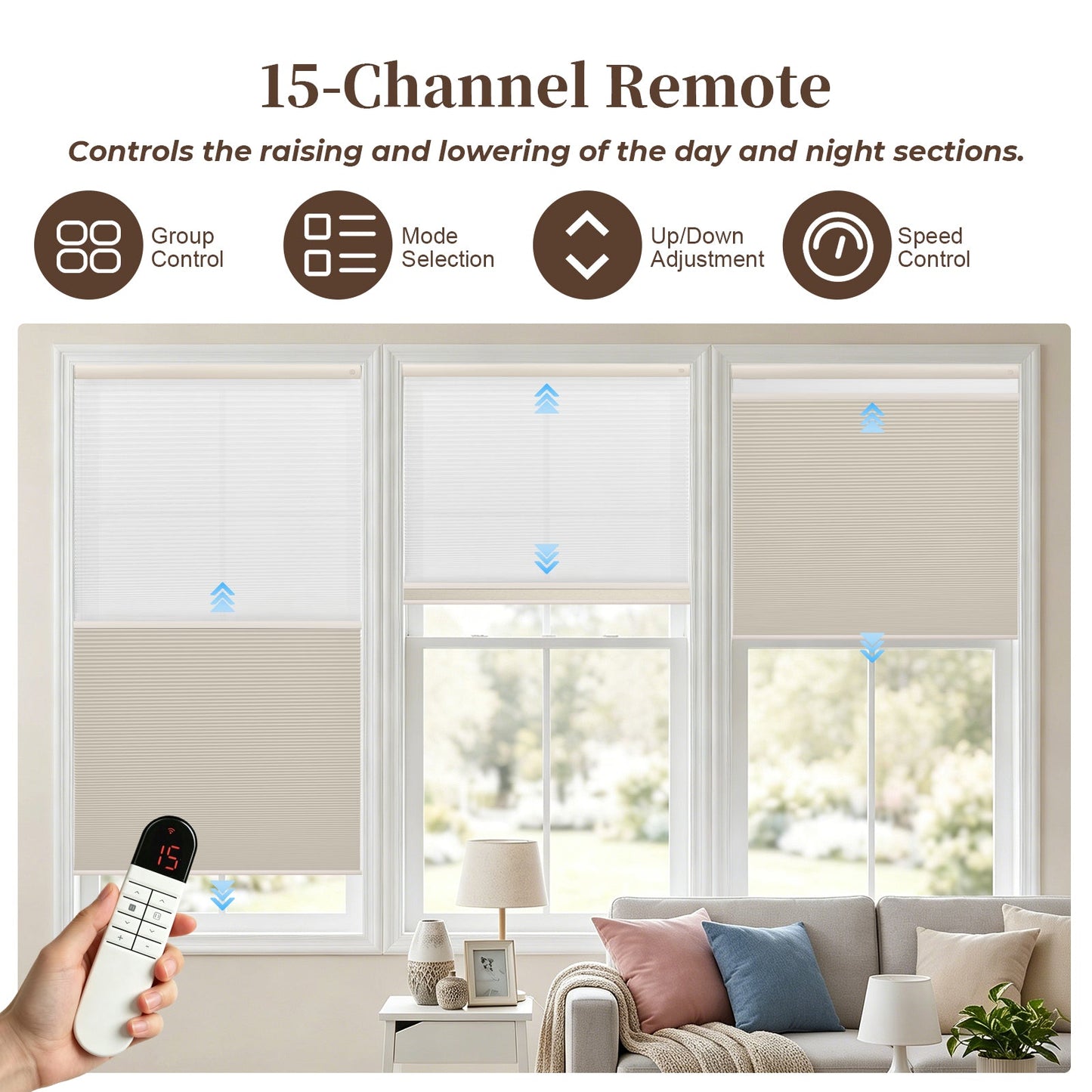 Custom Motorized Day Night Cellular Shades – Smart Double Honeycomb Blinds with Remote Control