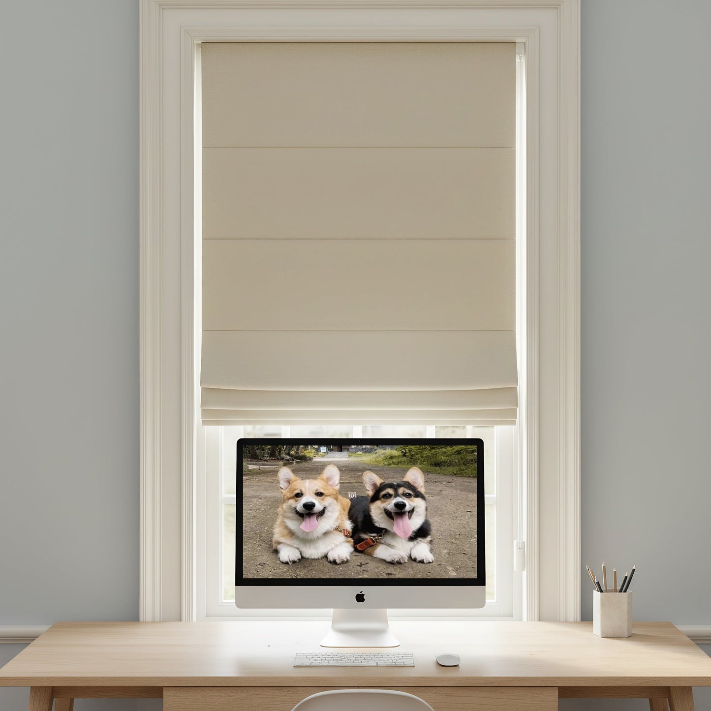 No Drill  100% Blackout Corded Custom Roman Shades For Windows Inside Mount