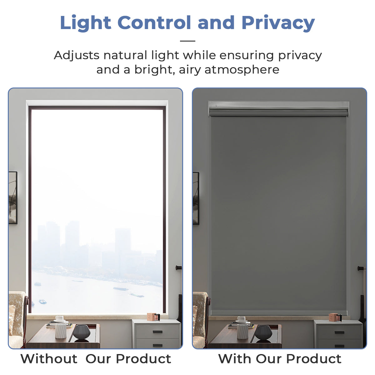 Custom No Drill Cordless Blackout Roller Shades – Waterproof & Thermal Insulated