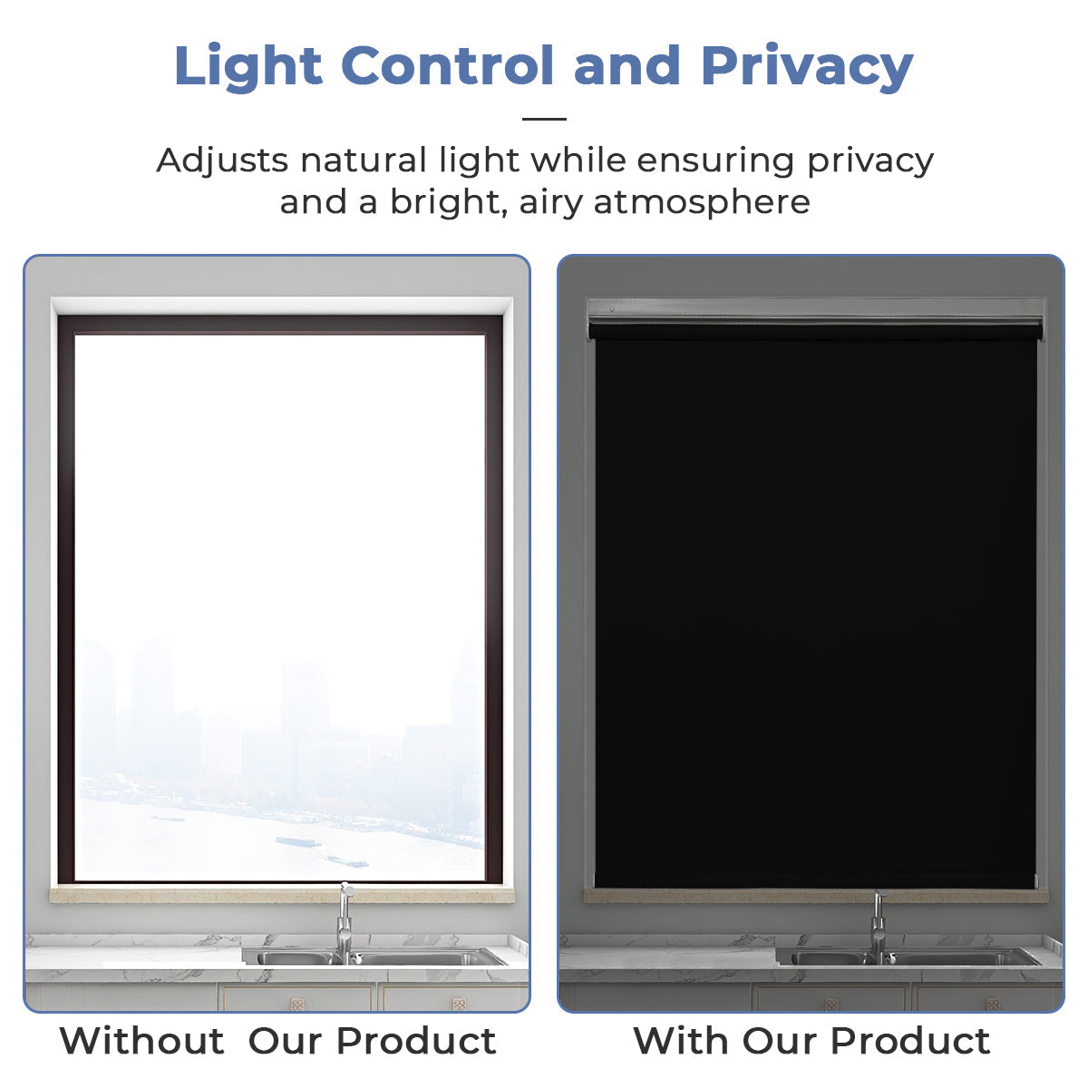 Custom No Drill Cordless Blackout Roller Shades – Waterproof & Thermal Insulated