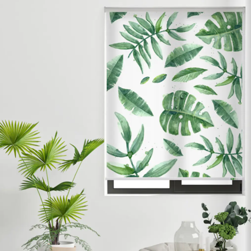 Custom Printed Blackout Roller Shades – No Drill Cordless Personalized Window Blinds Made to Measure