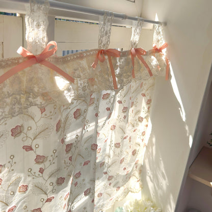 Pink Beige Embroidered Feather Cafe Curtains - UDreamHome