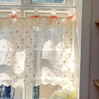 Pink Beige Embroidered Feather Cafe Curtains - UDreamHome
