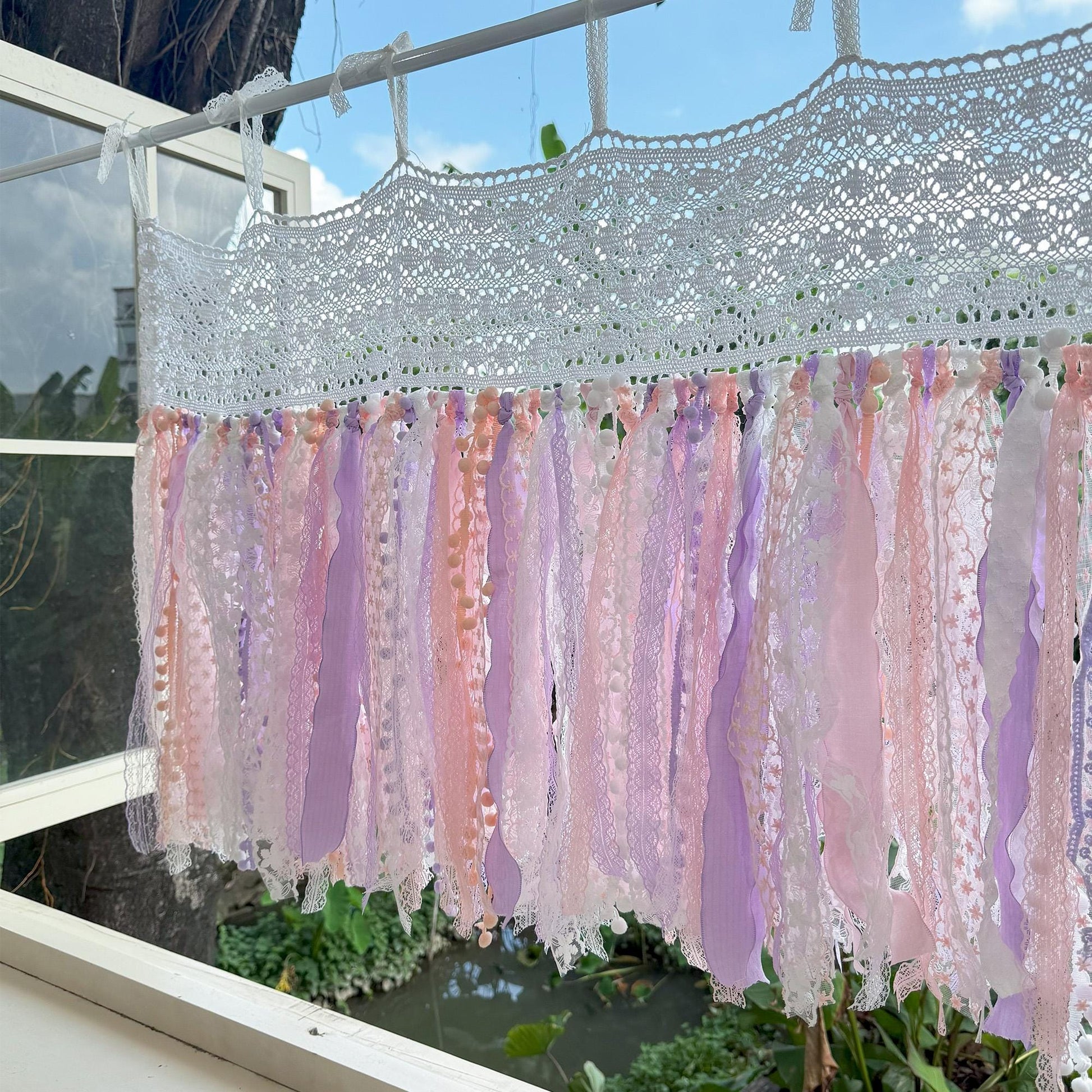 Pink Purple White Lace Valance Cafe Curtain - UDreamHome