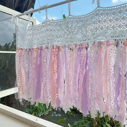 Pink Purple White Lace Valance Cafe Curtain - UDreamHome