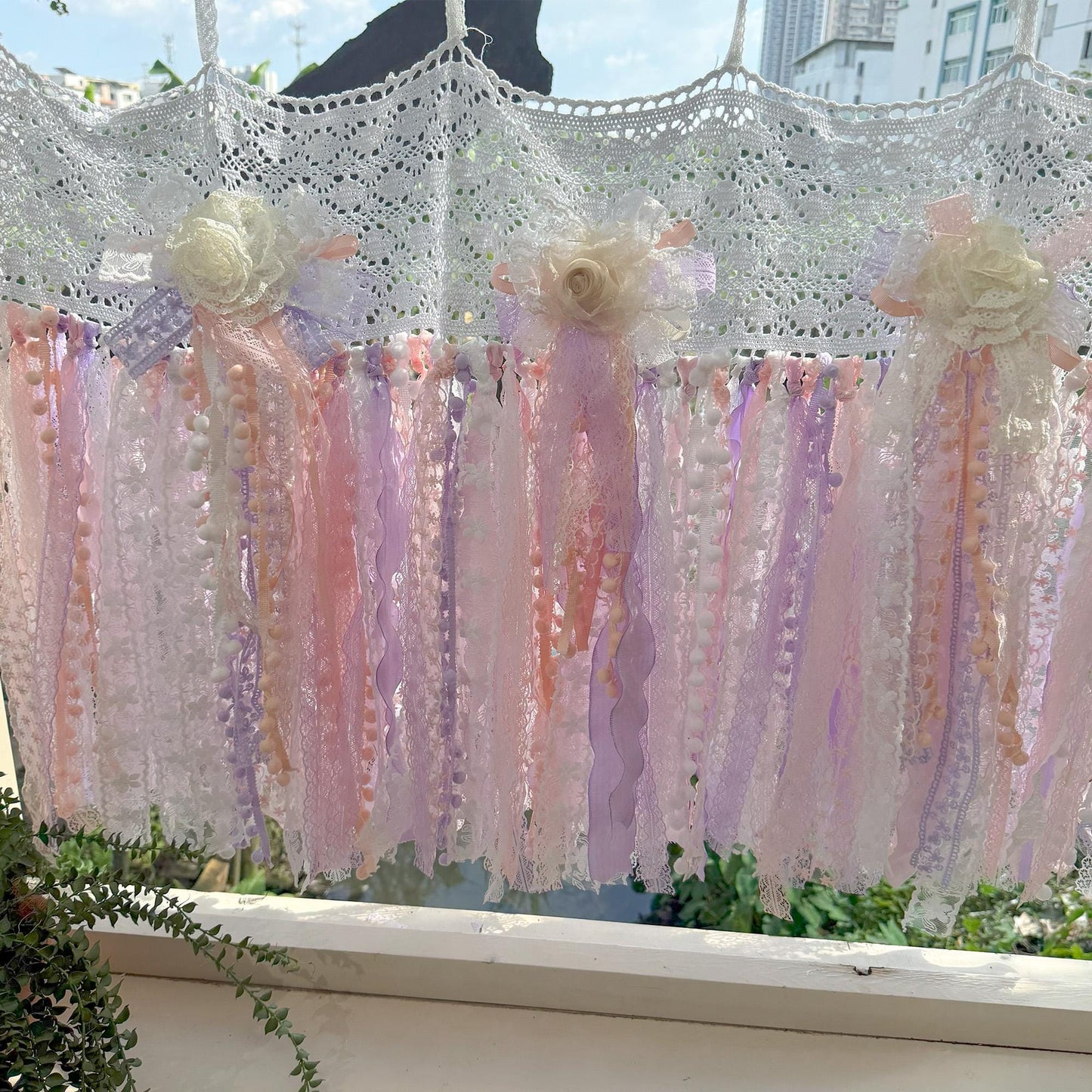 Pink Purple White Lace Valance Cafe Curtain - UDreamHome