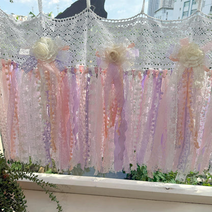 Pink Purple White Lace Valance Cafe Curtain - UDreamHome