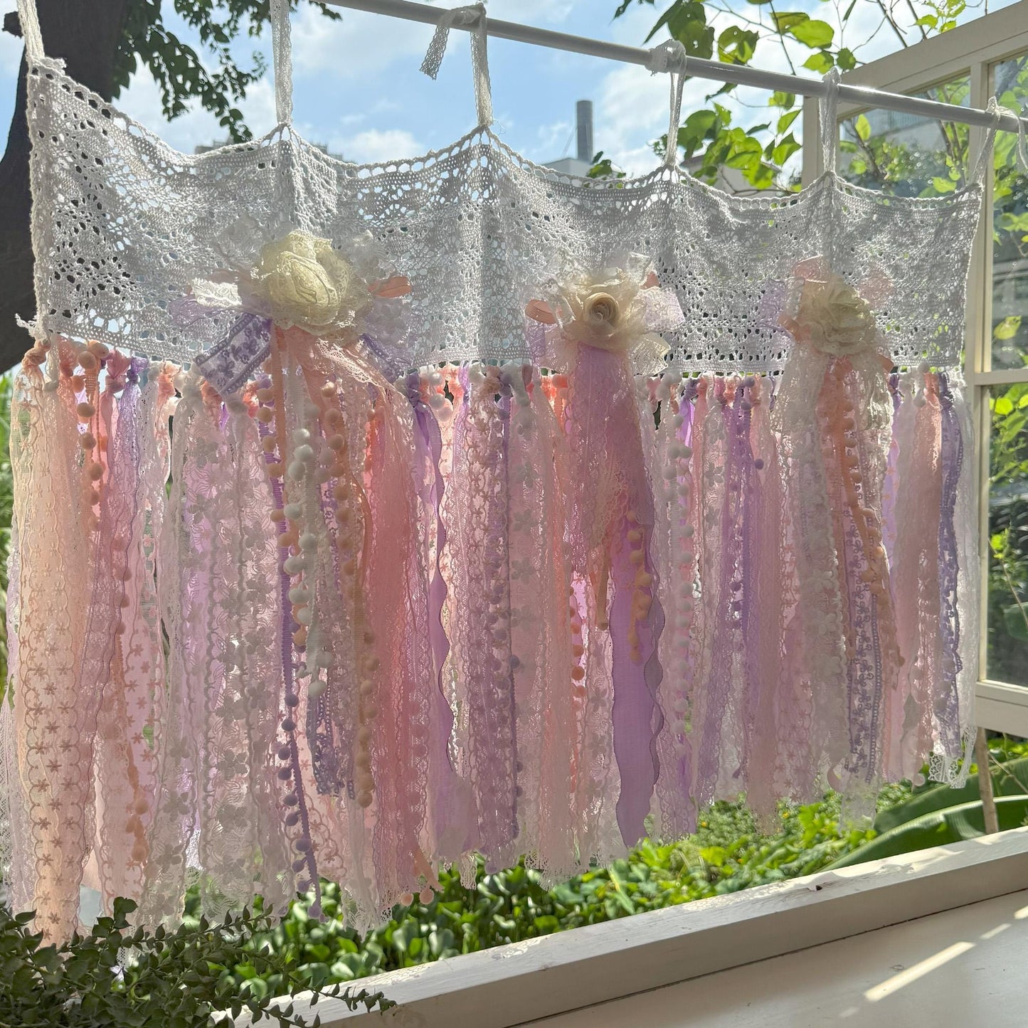 Pink Purple White Lace Valance Cafe Curtain - UDreamHome