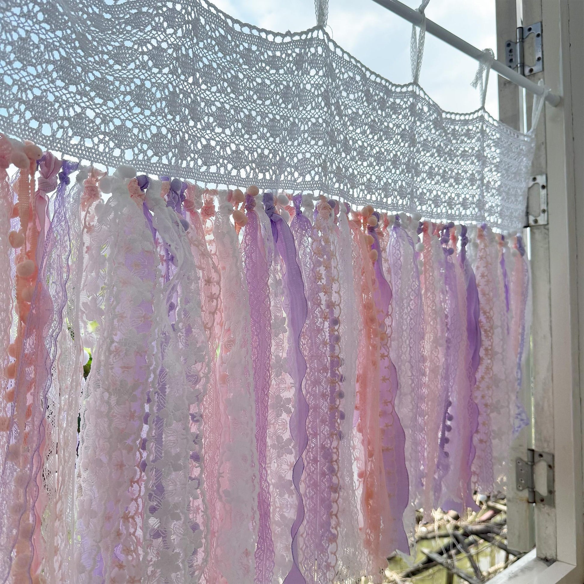 Pink Purple White Lace Valance Cafe Curtain - UDreamHome