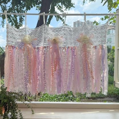 Pink Purple White Lace Valance Cafe Curtain - UDreamHome