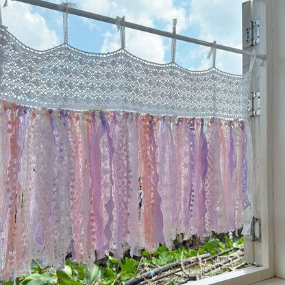 Pink Purple White Lace Valance Cafe Curtain - UDreamHome