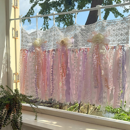 Pink Purple White Lace Valance Cafe Curtain - UDreamHome