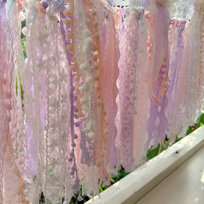Pink Purple White Lace Valance Cafe Curtain - UDreamHome