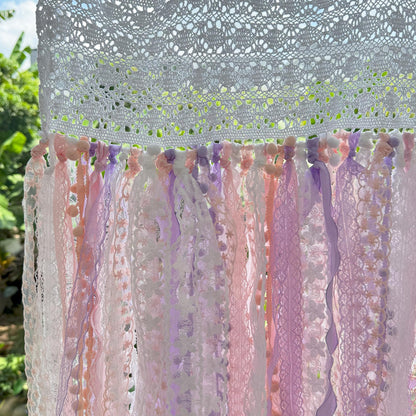 Pink Purple White Lace Valance Cafe Curtain - UDreamHome