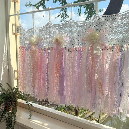 Pink Purple White Lace Valance Cafe Curtain - UDreamHome