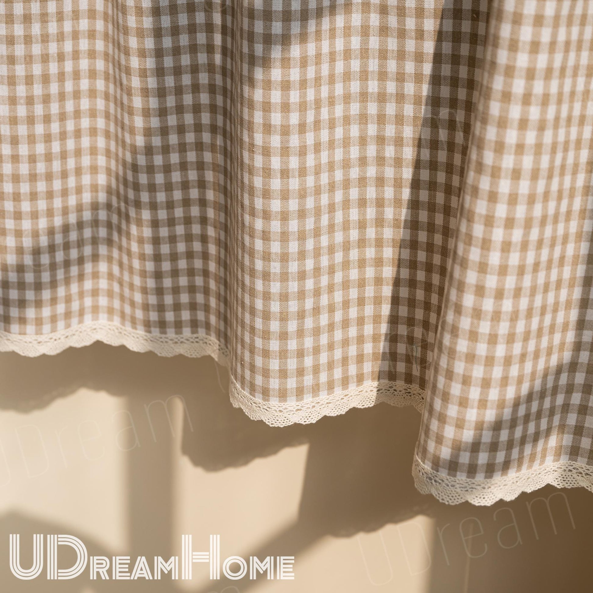 Plaid Light Brown Gingham Cafe Curtains - UDreamHome