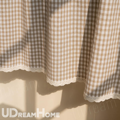 Plaid Light Brown Gingham Cafe Curtains - UDreamHome