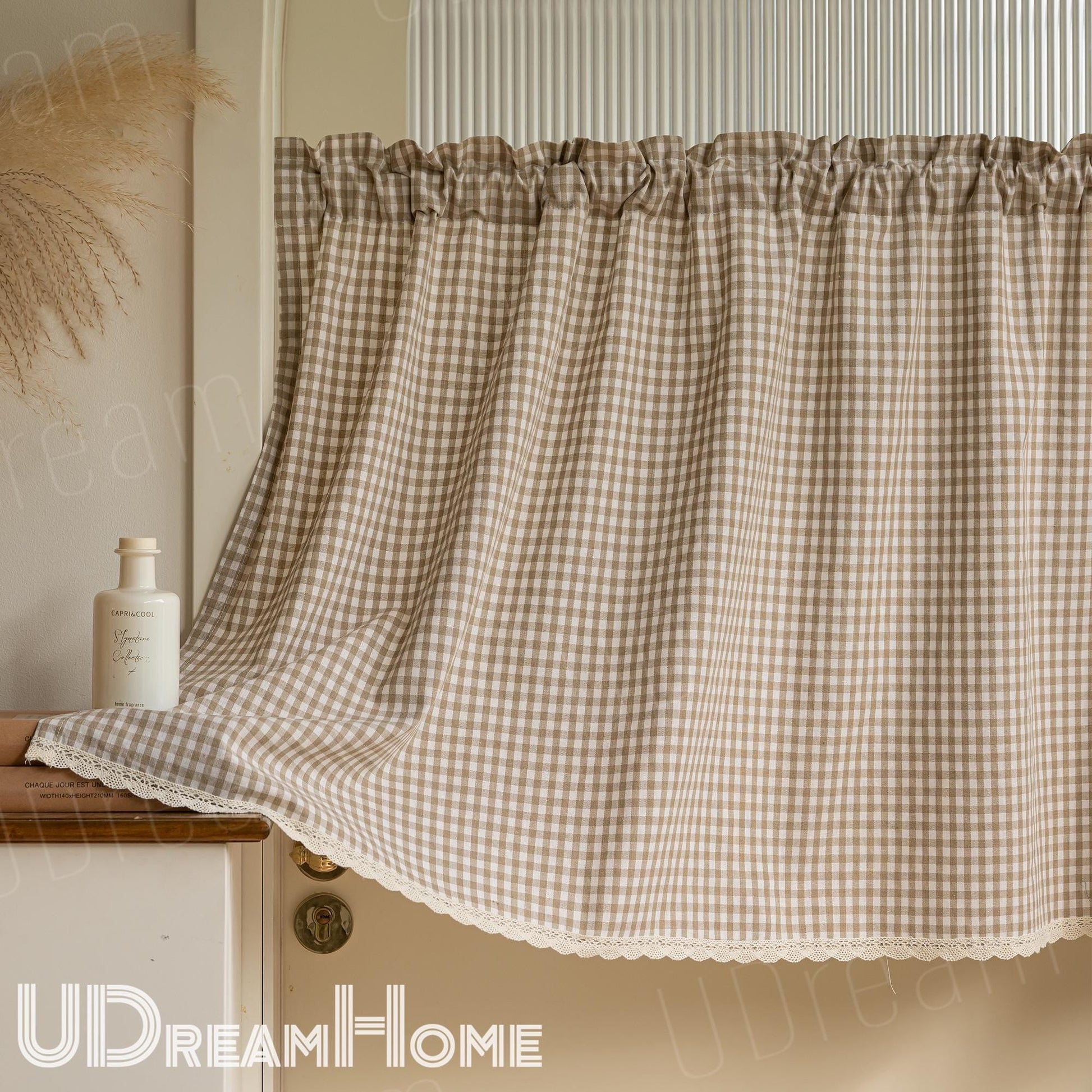 Plaid Light Brown Gingham Cafe Curtains - UDreamHome