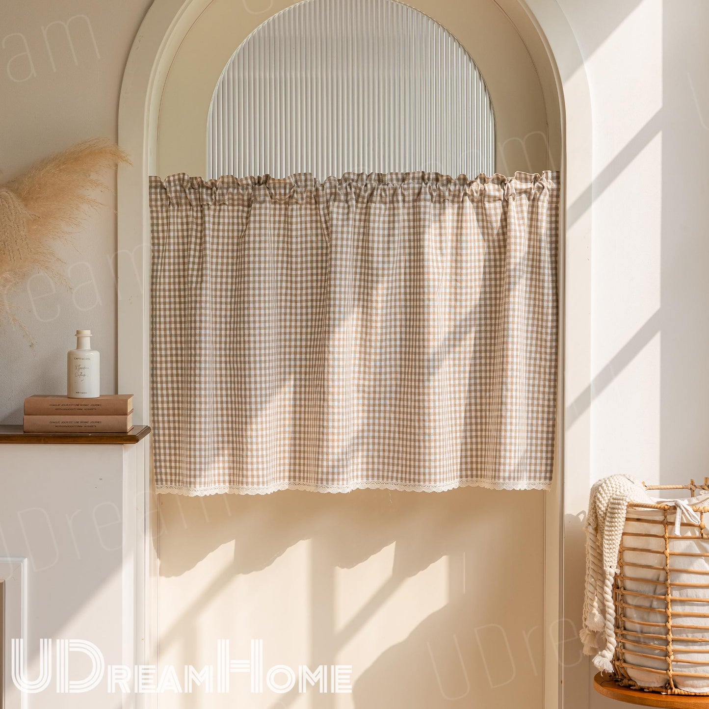 Plaid Light Brown Gingham Cafe Curtains - UDreamHome