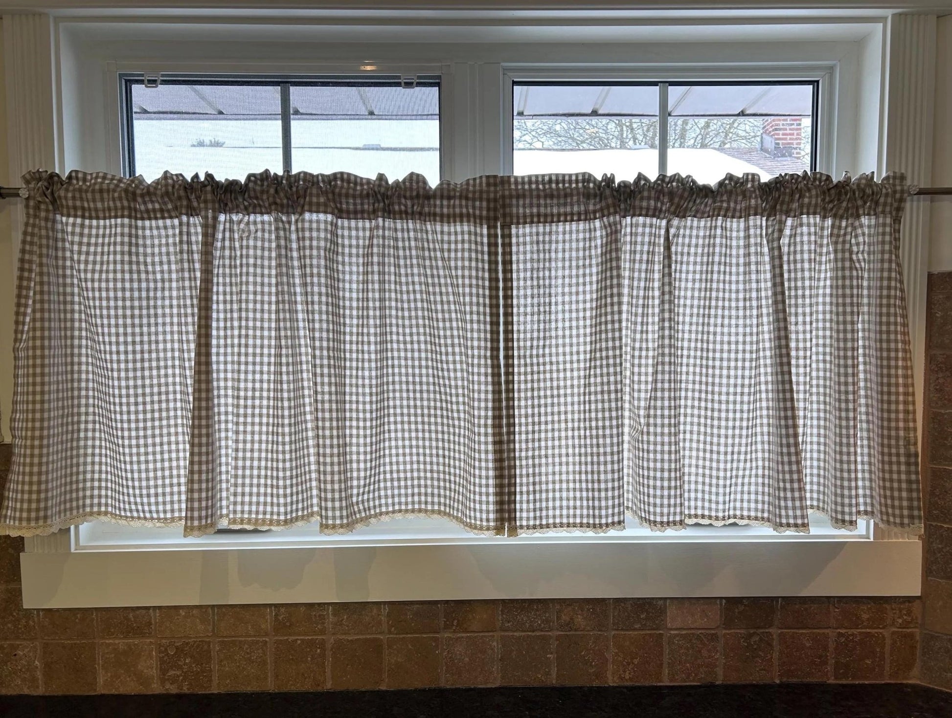 Plaid Light Brown Gingham Cafe Curtains - UDreamHome