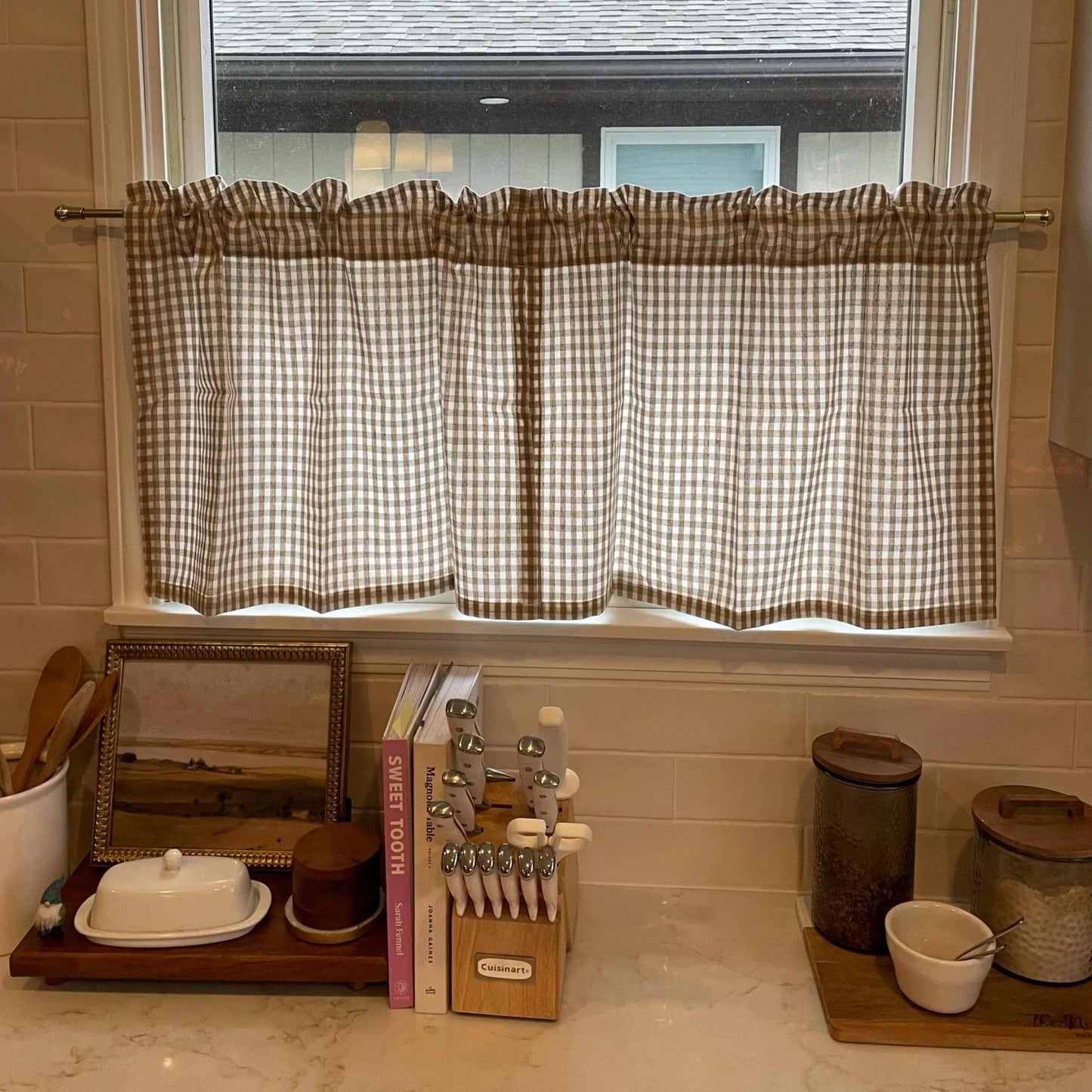Plaid Light Brown Gingham Cafe Curtains - UDreamHome