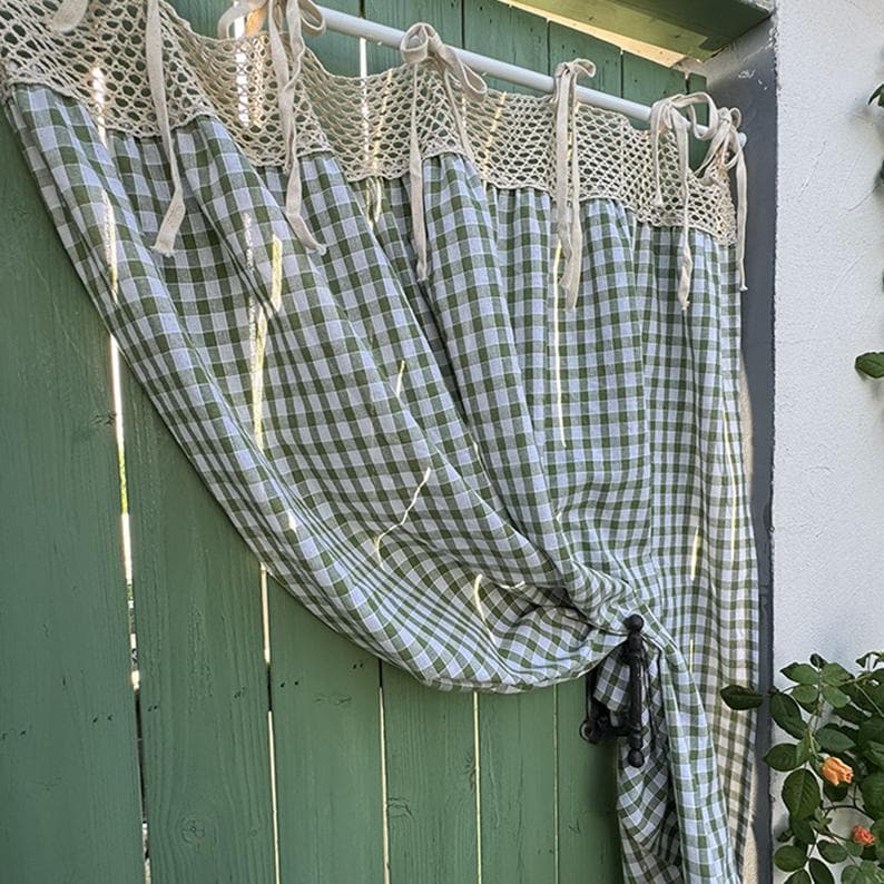 Plaid Linen Farmhouse Window Curtain - UDreamHome