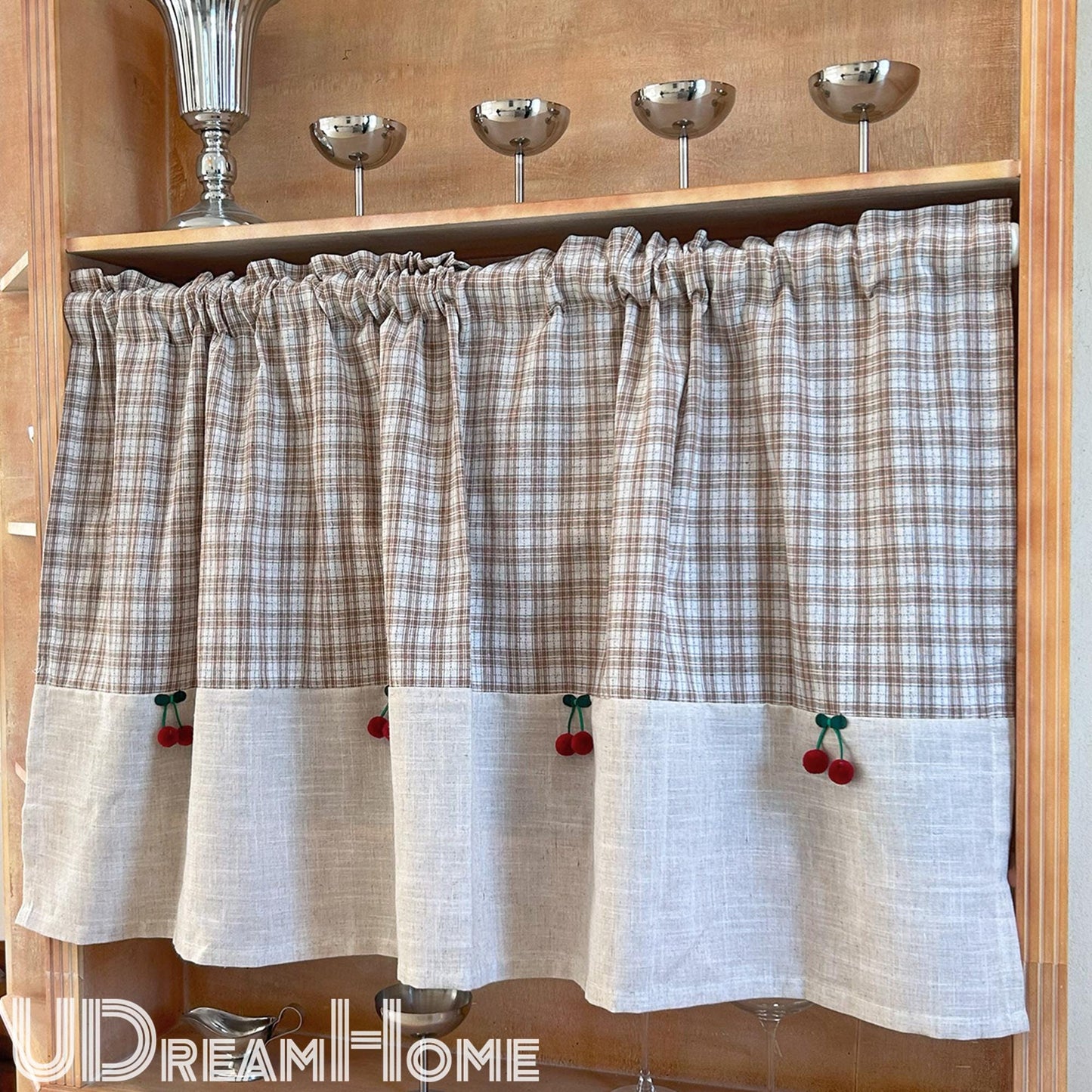 Plaid Linen Farmhouse Window Curtain - UDreamHome