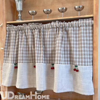 Plaid Linen Farmhouse Window Curtain - UDreamHome