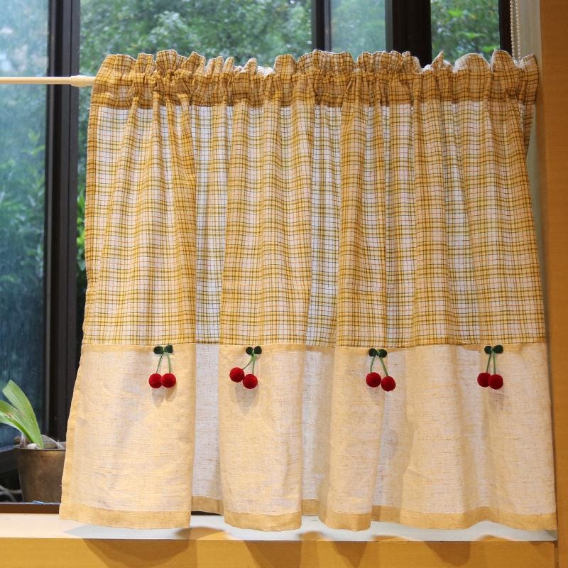 Plaid Linen Farmhouse Window Curtain - UDreamHome
