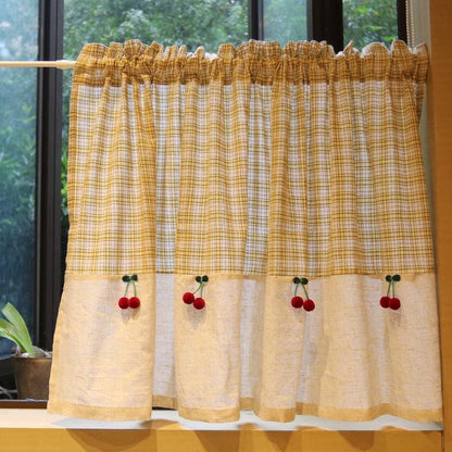 Plaid Linen Farmhouse Window Curtain - UDreamHome