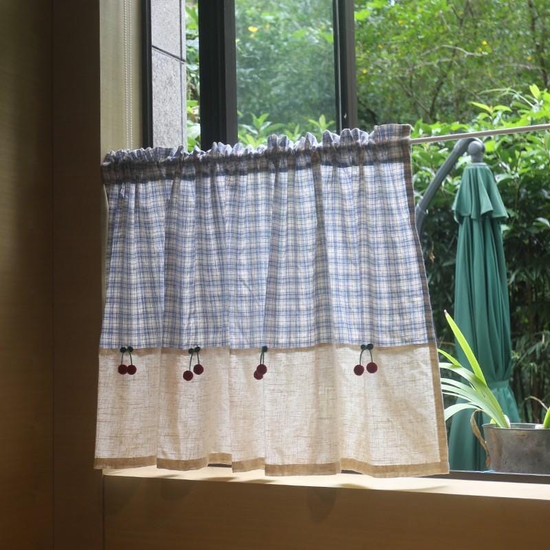 Plaid Linen Farmhouse Window Curtain - UDreamHome