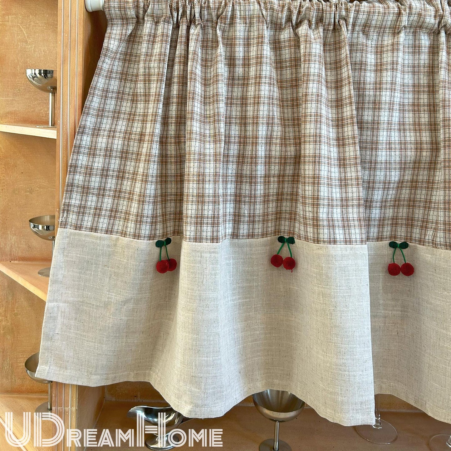 Plaid Linen Farmhouse Window Curtain - UDreamHome