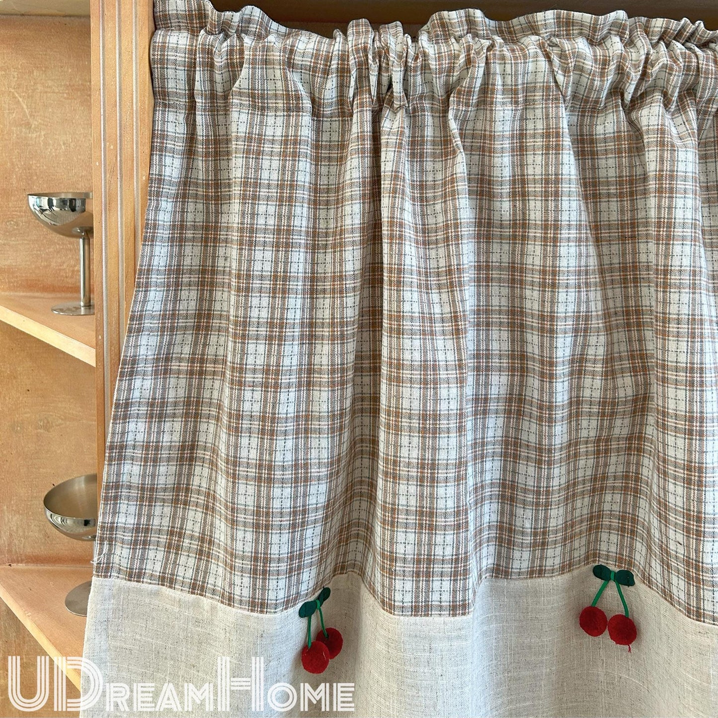 Plaid Linen Farmhouse Window Curtain - UDreamHome