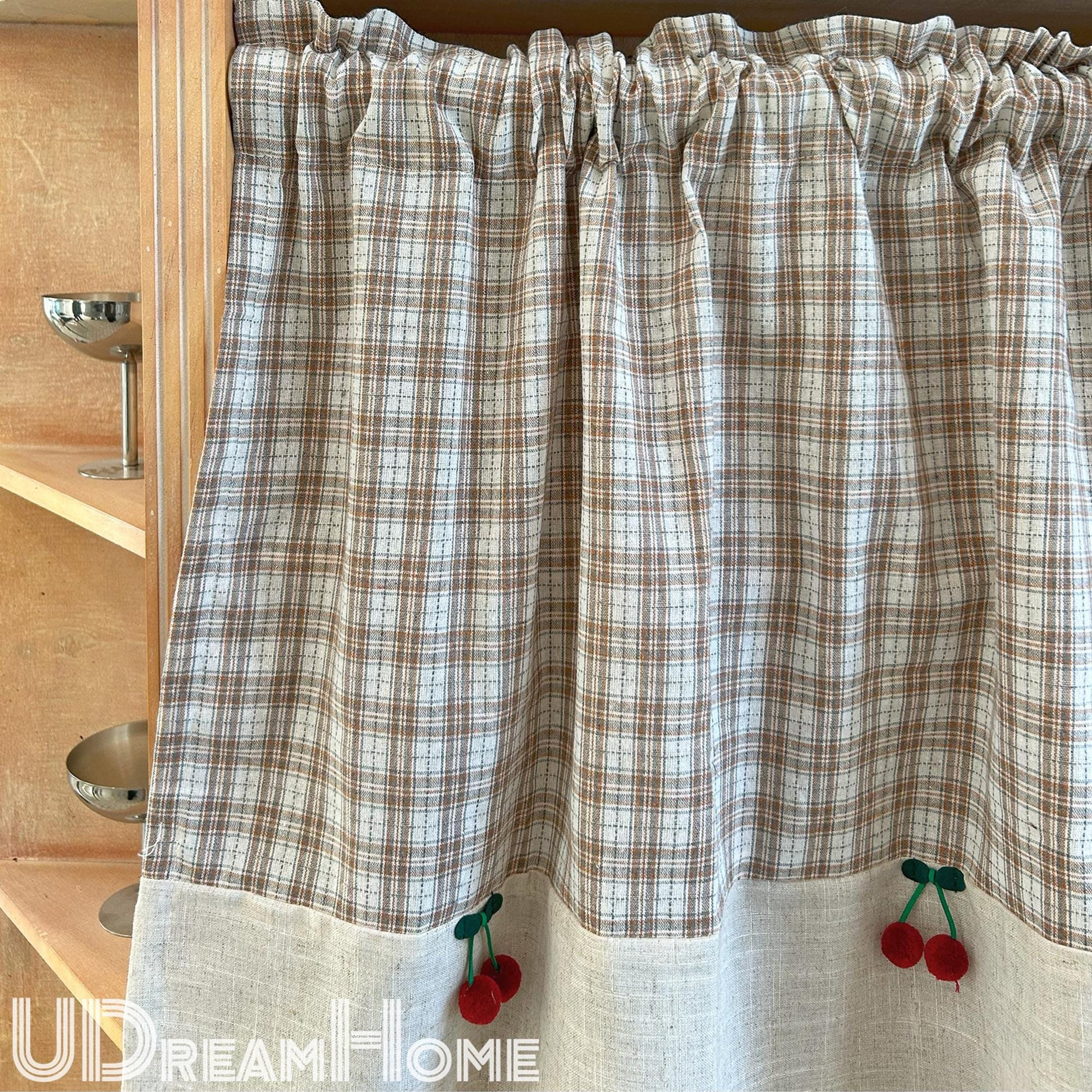 Plaid Linen Farmhouse Window Curtain - UDreamHome