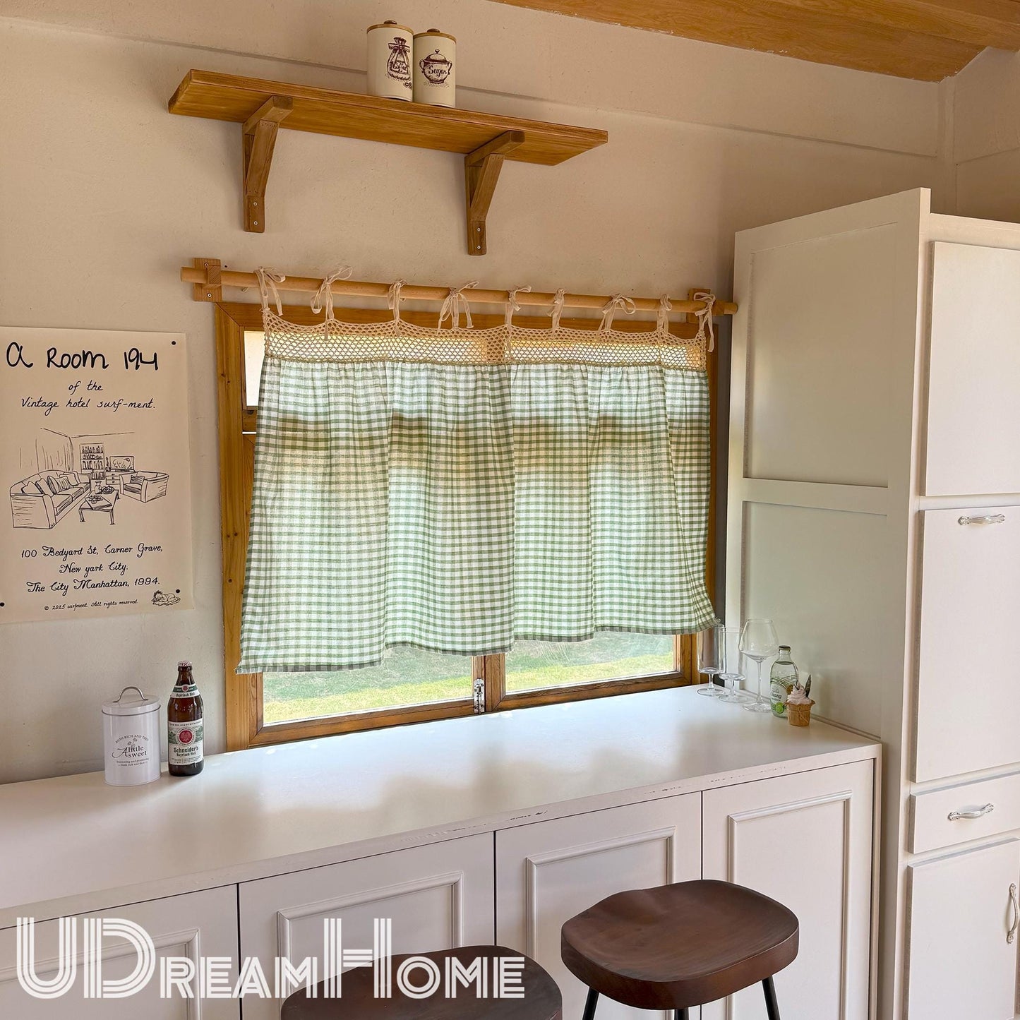 Plaid Linen Farmhouse Window Curtain - UDreamHome