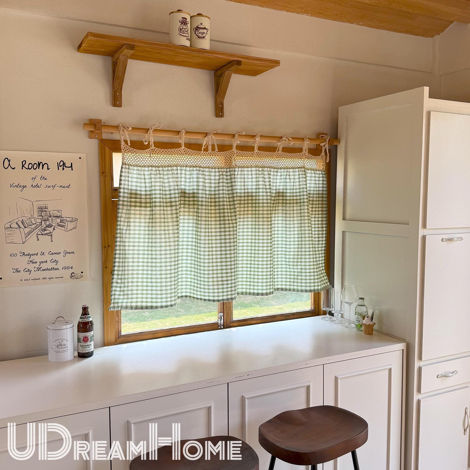 Plaid Linen Farmhouse Window Curtain - UDreamHome