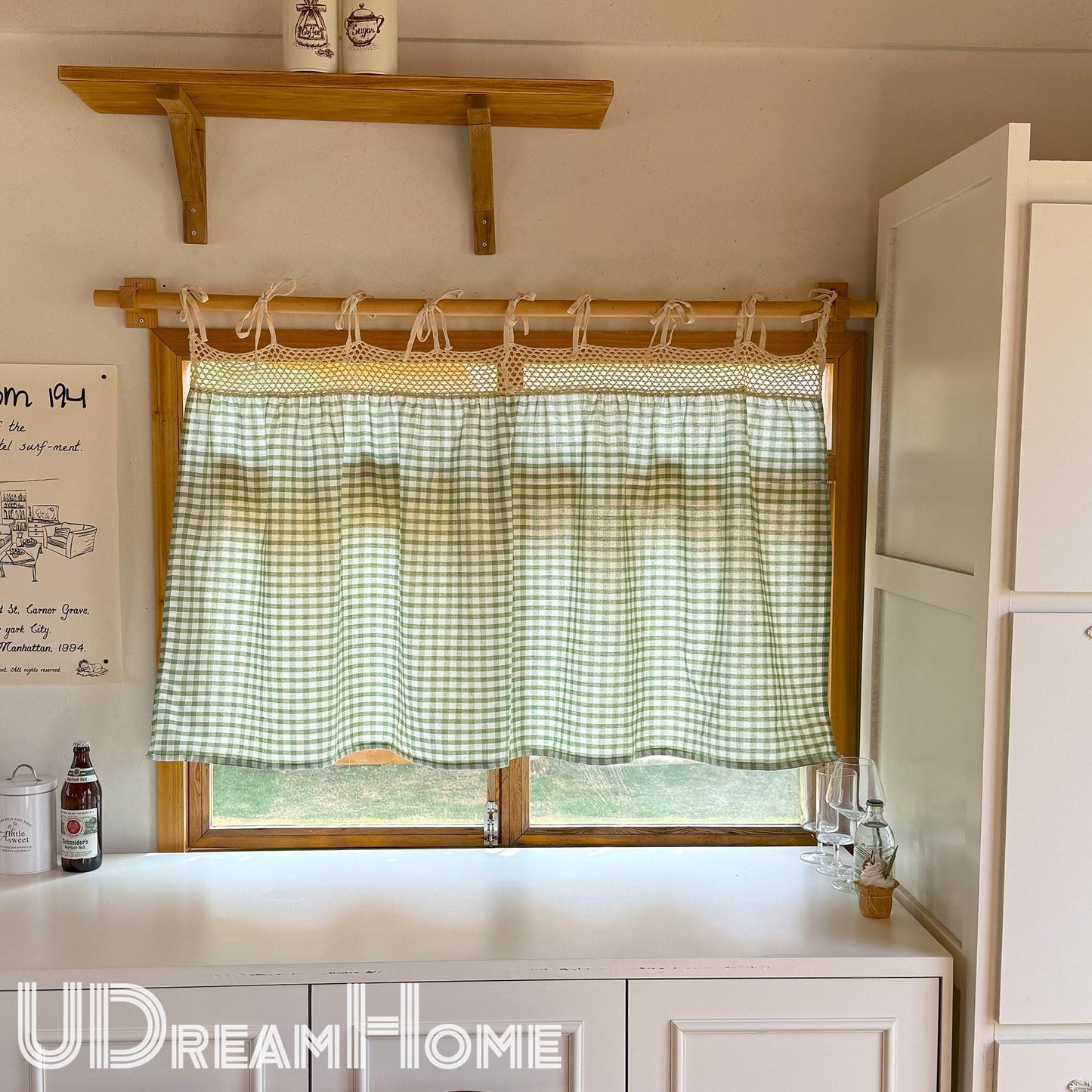 Plaid Linen Farmhouse Window Curtain - UDreamHome