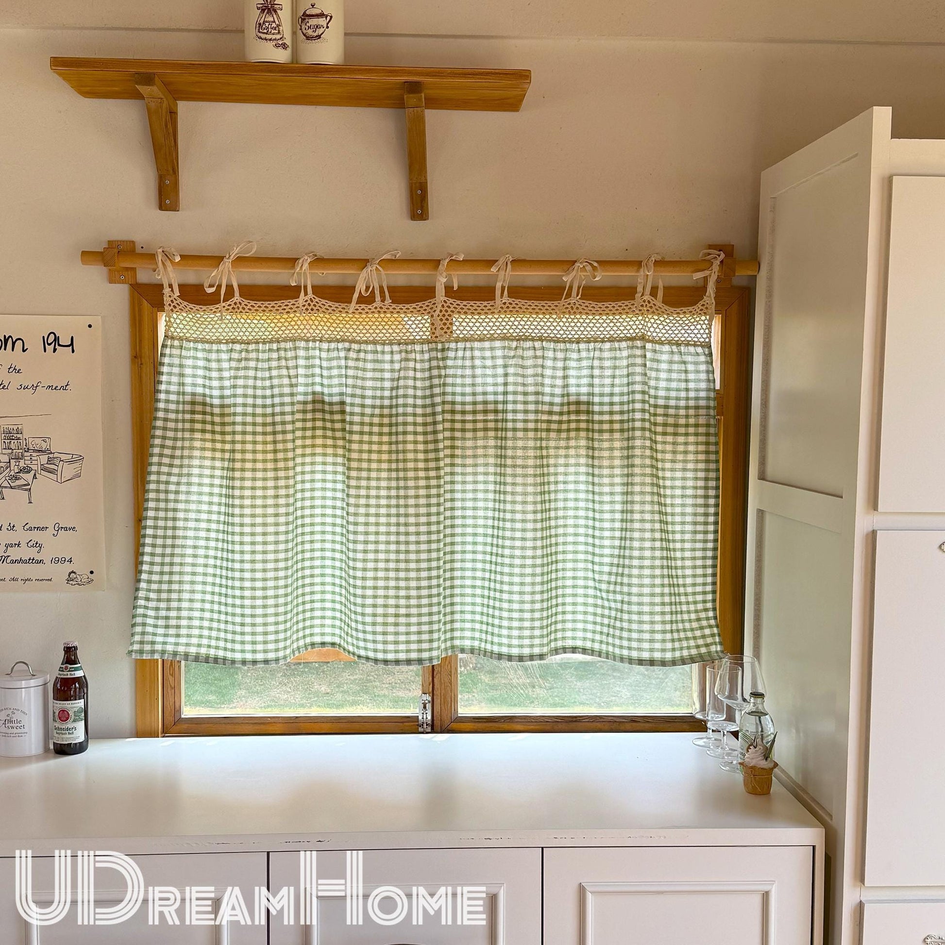 Plaid Linen Farmhouse Window Curtain - UDreamHome