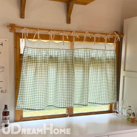 Plaid Linen Farmhouse Window Curtain - UDreamHome