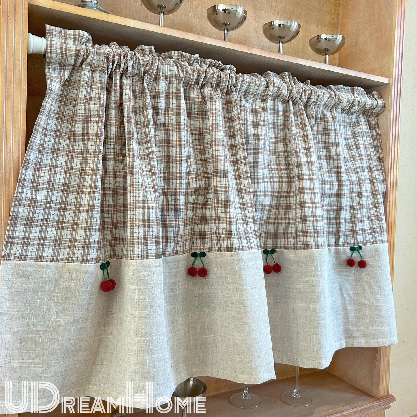 Plaid Linen Farmhouse Window Curtain - UDreamHome