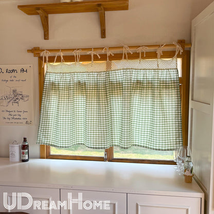 Plaid Linen Farmhouse Window Curtain - UDreamHome