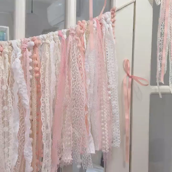Handmade Shabby Chic Lace Garland: Rustic Wedding Photo Backdrop, H-12in(30cm)